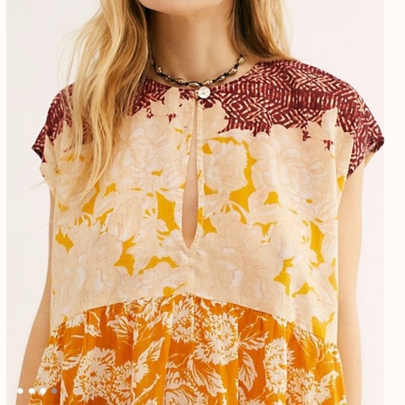 Free People Gotta Have You Boho Tunic Blouse (Marigold Combo Color), Size Large - Picture 2 of 11